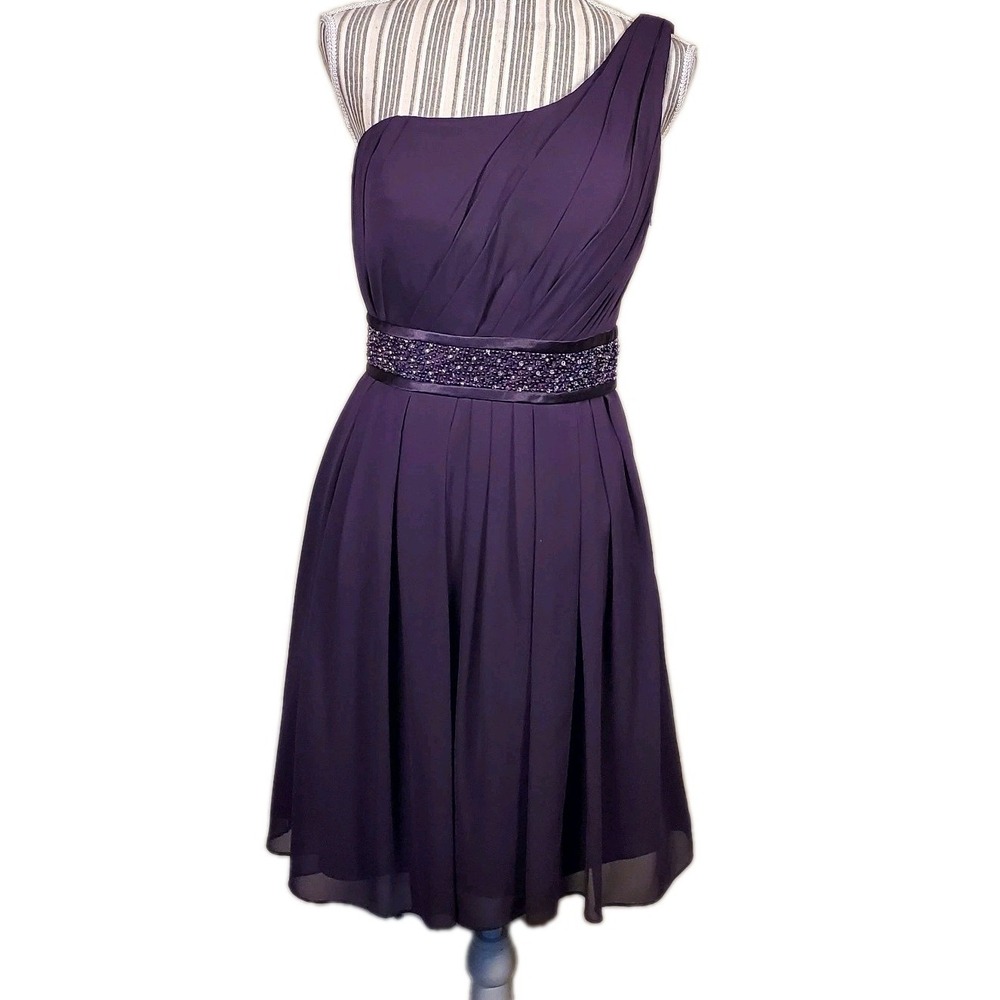 Bill Levkoff formal dress One Shoulder Short Fit & Flare Beaded Bridesmaid Sz 8